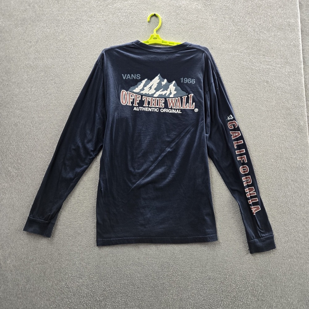 Vans Men Shirt LARGE Navy Blue Graphic Mountains California Long Sleeve Tee READ